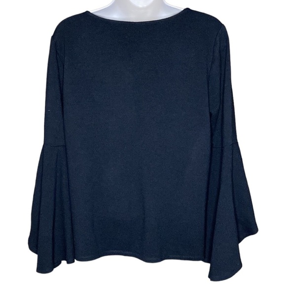 Halston | Black Knit Top 3/4 Length Bell Sleeve M - Picture 3 of 5